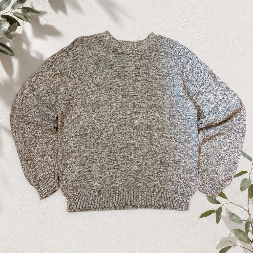 Vintage Trader Bay Gray Chunky Knit Cotton Sweater Mens XL 90s Made in USA